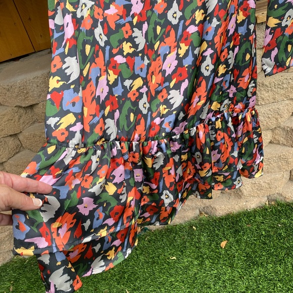 NWT-compania fantastica-Sz L-bright flower drop waist dress with double ruffle - Picture 4 of 5